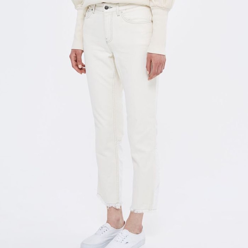 Topshop Boutique Straight Leg Jeans with Frayed Hems and Contrast Stitching